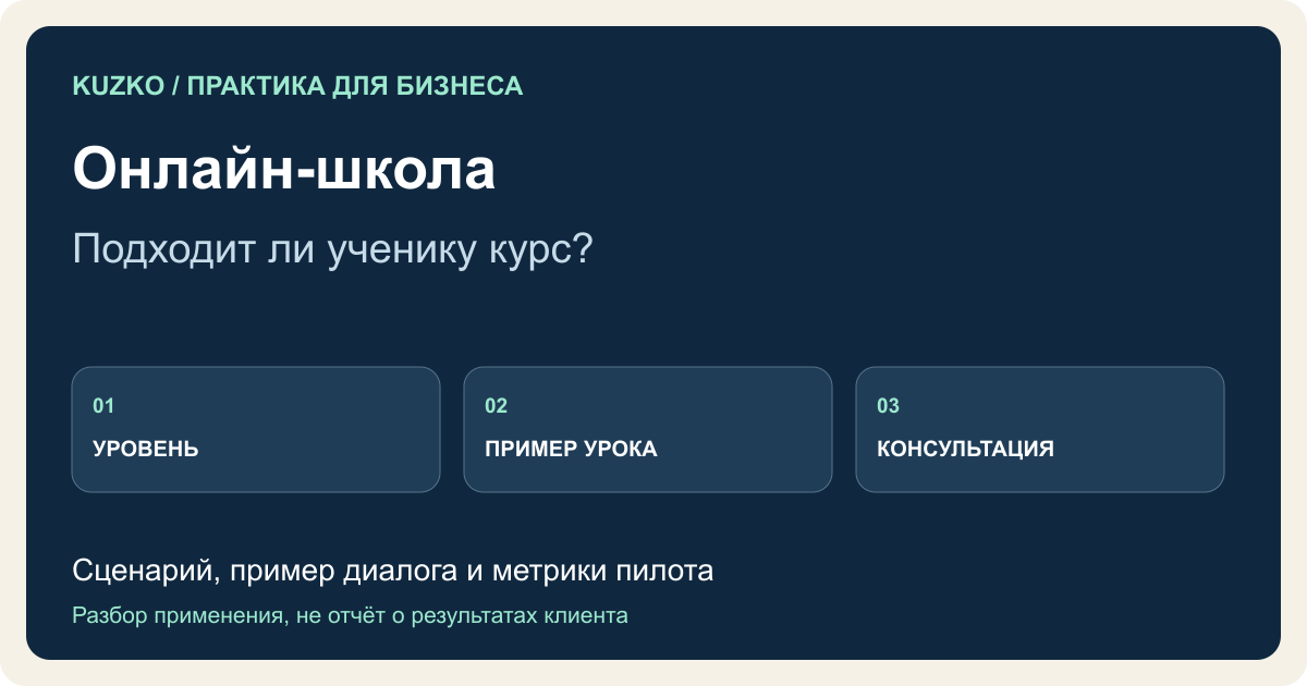 Онлайн-школа: авторская схема от запроса клиента до подтверждённого следующего шага